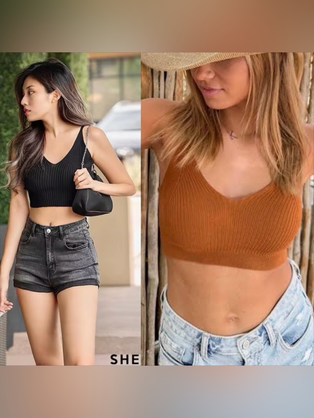 INAWLY Black and Mocha Brown Solid Crop Knit Cami Tops.
Size XL